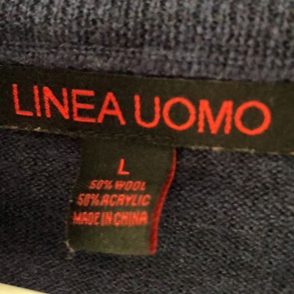 Linea Uomo 1/4 zip pullover navy wool blend sweater - Picture 3 of 4